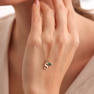 Intial Necklace, Birthstone Necklace, Gift